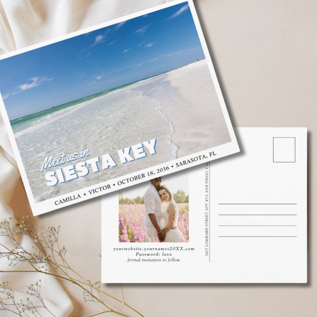 Siesta Key Bröllop Florida Spara datum Postkort Vykort (Siesta Key Wedding Florida Save the Date Postcard
)