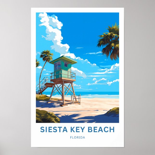 Siesta Nyckel Beach Florida Travel Skriv ut Poster (Framsidan)