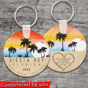 Siesta Nyckel Florida Beach Retro Sunset Souvenir Nyckelring