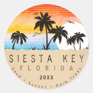 Siesta Nyckel Florida Beach Retro Sunset Souvenir Runt Klistermärke