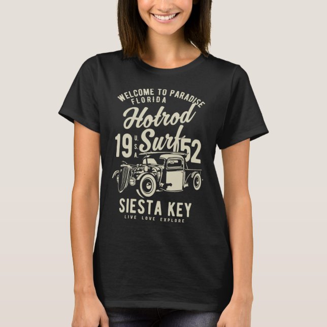 Siesta Nyckel Florida Retro Hotrod Surfa 2 T Shirt (Framsida)