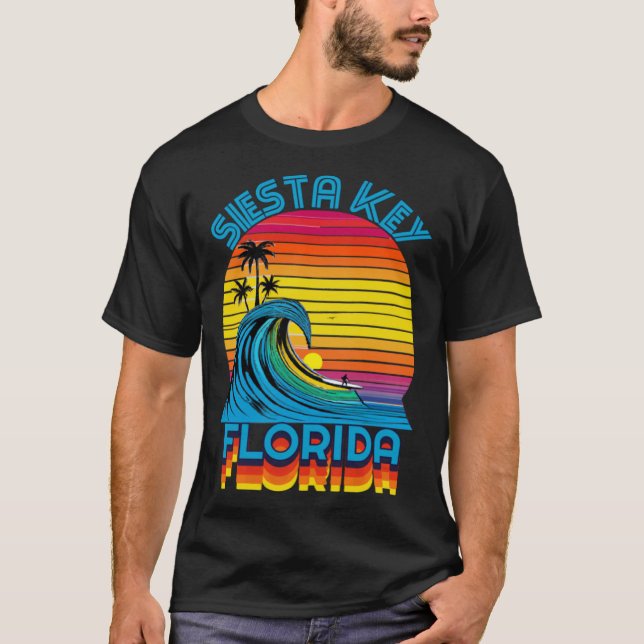 Siesta Nyckel Florida Retro Throwback Surfa & Beac T Shirt (Framsida)