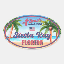 Siesta Nyckel Florida Watercolor Souvenirs FL Vint Ovalt Klistermärke