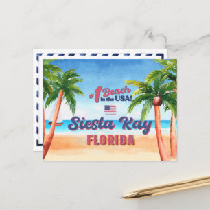 Siesta Nyckel Florida Watercolor Souvenirs FL Vint Vykort
