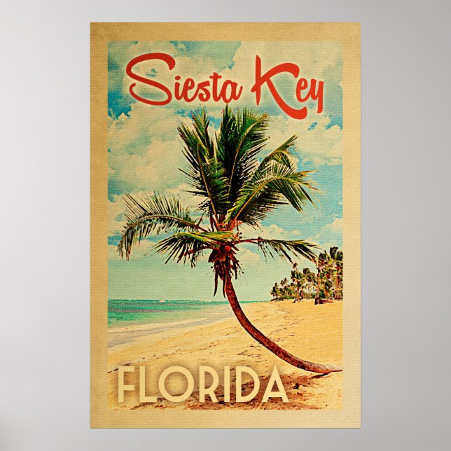 Siesta Nyckel Poster Florida Vintage Handflatan Tr (Framsidan)