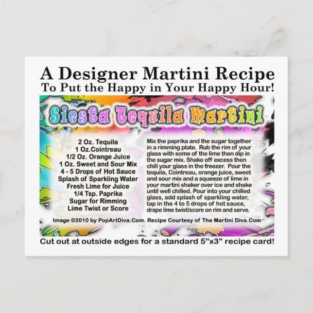 Siesta Tequila Martini Recipe-vykort Vykort (Framsida)