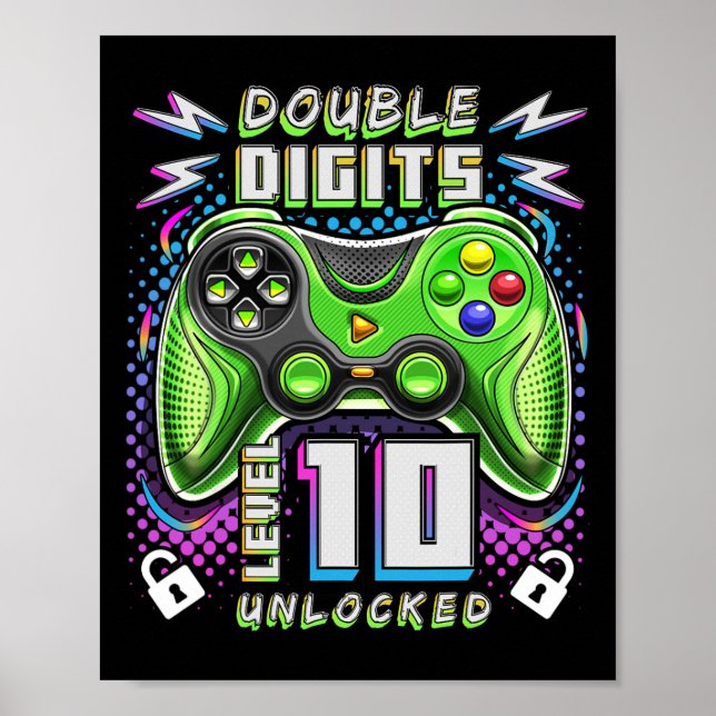 Siffror Nivå 10 Upplåst Videospel 10-årsdag Poster (Framsidan)