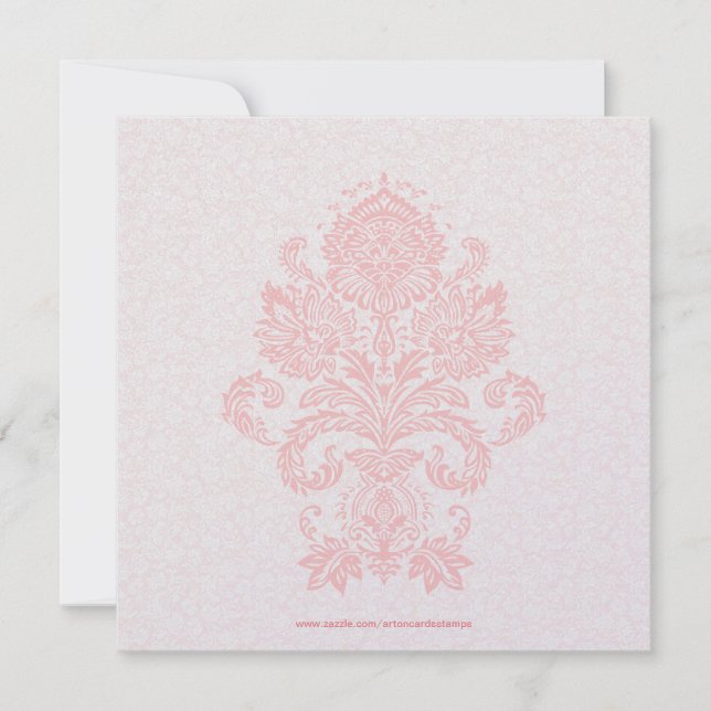 Sift Rosa & White Blommigt Damask Wedding Inbjudan (Framsida)