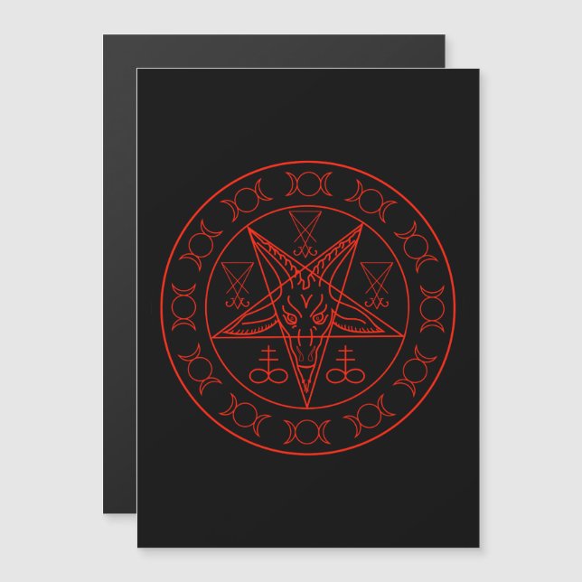 Sigil av baphomet triple måne och sigil av lucifer magnetisk inbjudningskort (Fram/baksida)