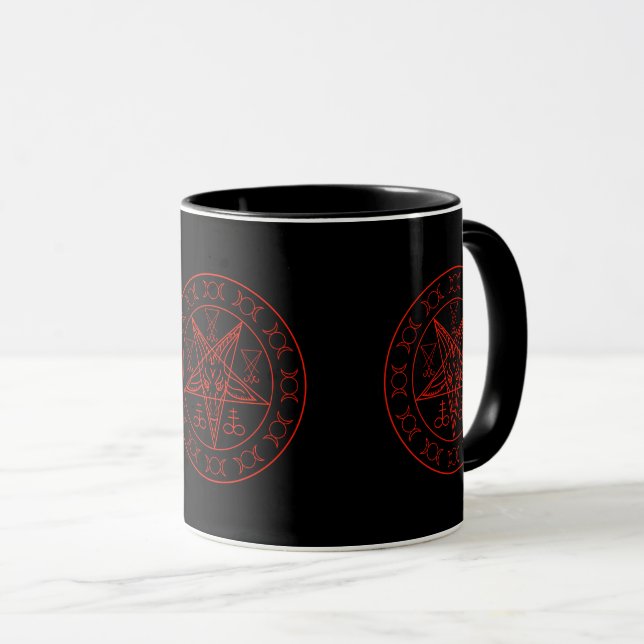 Sigil of Baphomet triple måne och sigil of lucifer Mugg (Framsida höger)