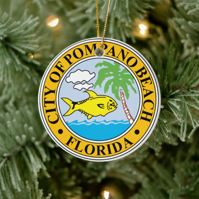 Sigill för Pompano Beach, Florida Julgransprydnad Keramik (Träd)