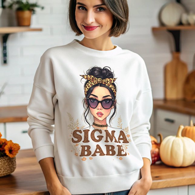 Sigma Babe GenZ Leopard Messy Bun Womens Gen Z T Shirt (Skapare uppladdad)