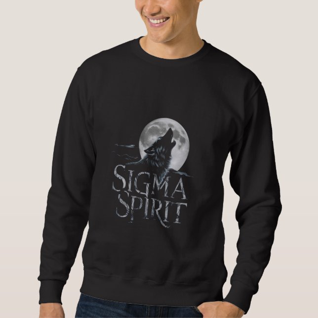 Sigma Spirit Varg Howling vid Full Moon Mystical S Lång Ärmad Tröja (Framsida)