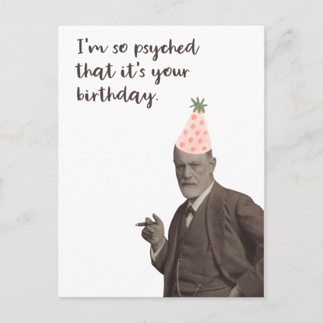 Sigmund Freud Funny Psyched Birthday Vykort (Framsida)