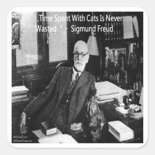 Sigmund Freud i sin Office & Funny Cat Quote Fyrkantigt Klistermärke