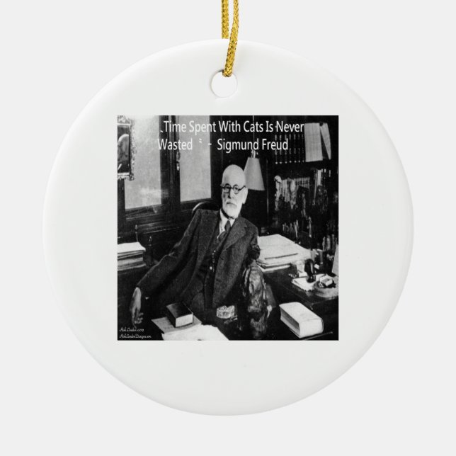 Sigmund Freud i sin Office & Funny Cat Quote Julgransprydnad Keramik (Framsidan)
