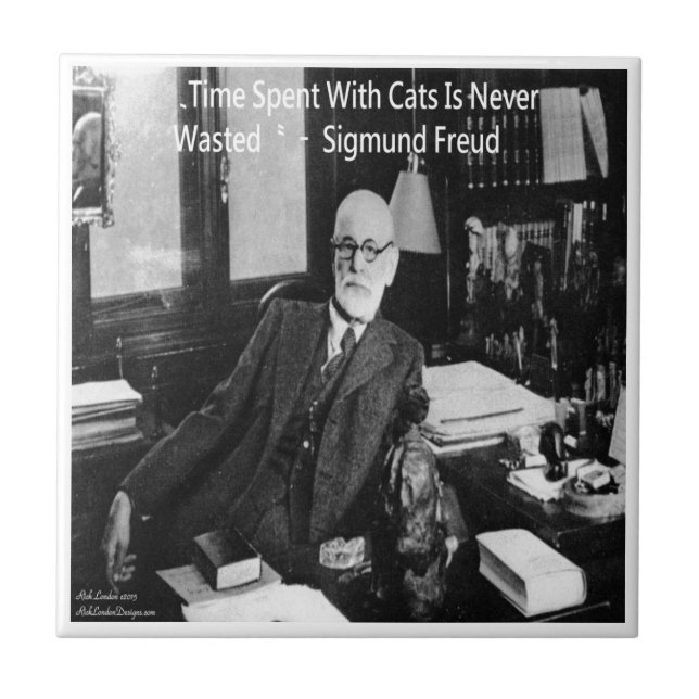 Sigmund Freud i sin Office & Funny Cat Quote Kakelplatta (Framsidan)