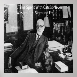 Sigmund Freud in Office & Berömd Cat Quote Poster