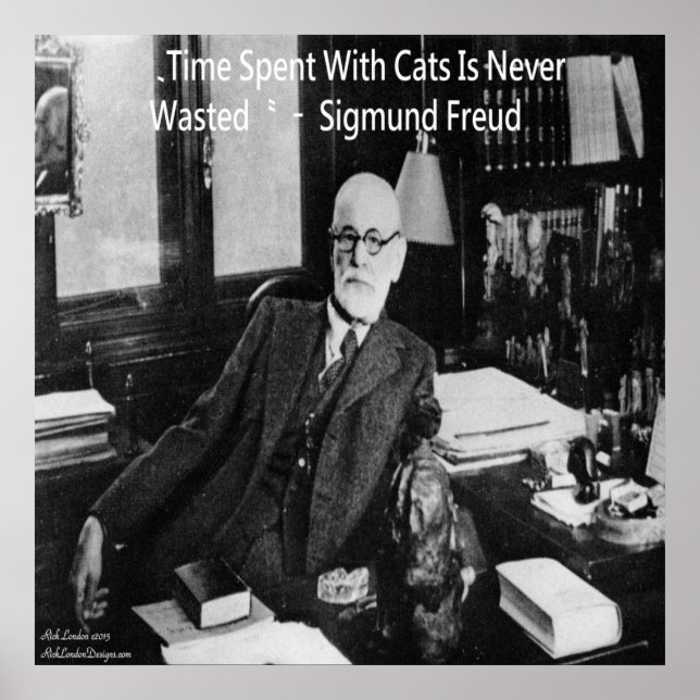 Sigmund Freud in Office & Berömd Cat Quote Poster (Framsidan)