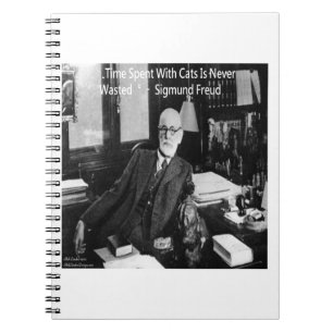 Sigmund Freud på hans kontor & Roligt kattcitat Anteckningsbok Med Spiral