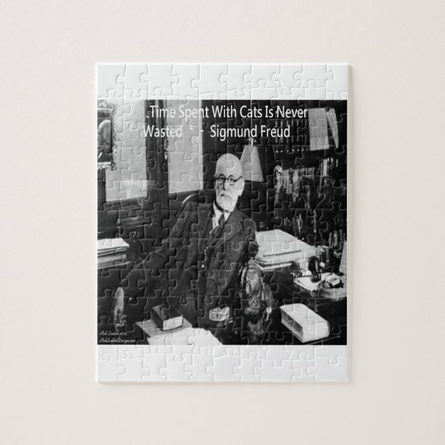 Sigmund Freud på hans kontor & Roligt kattcitat Pussel (Vertikal)