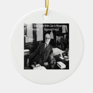 Sigmund Freud på sitt kontor & Roligt kattcitat Julgransprydnad Keramik