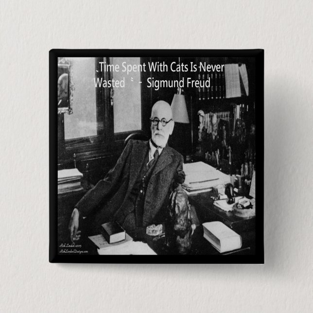 Sigmund Freud på sitt kontor & Roligt kattcitat Knapp (Framsida)