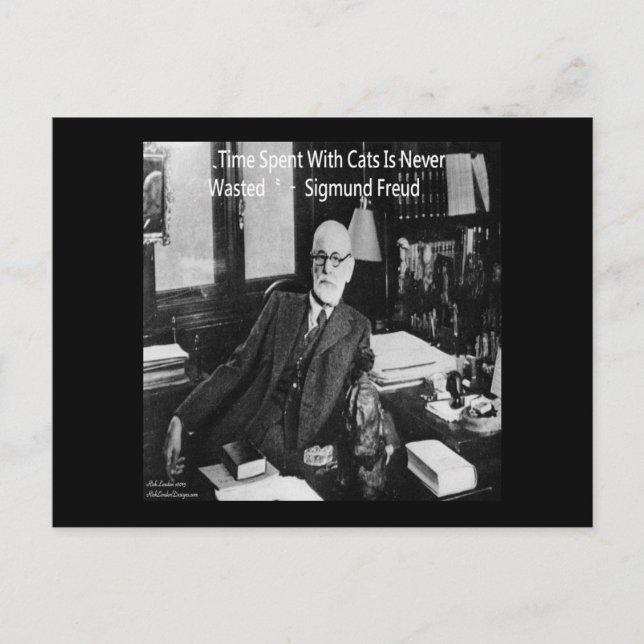Sigmund Freud på sitt kontor & Roligt kattcitat Vykort (Framsida)