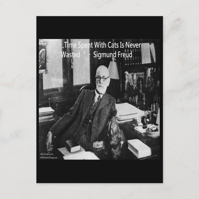 Sigmund Freud på sitt kontor & Roligt kattcitat Vykort (Framsida)