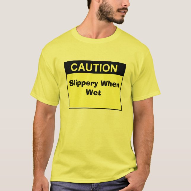 sign_caution_blk_lg som är hal när blöt t-shirt (Framsida)