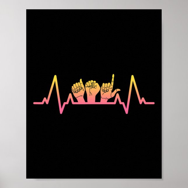 Sign Language Heartbeat Tee Teacher Deaf Awareness Poster (Framsidan)
