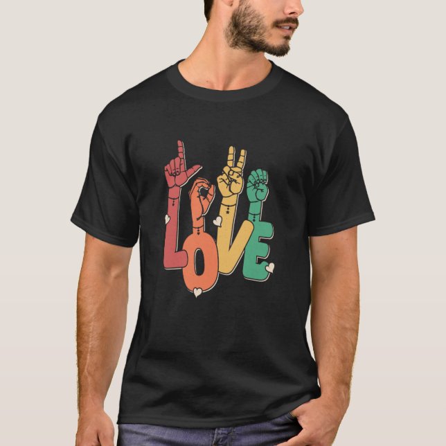 Sign Language Love ASL Deaf Hearing Impaired Inter T Shirt (Framsida)