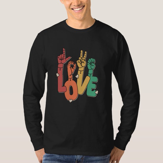 Sign Language Love ASL Deaf Hearing Impaired Inter T Shirt (Framsida)