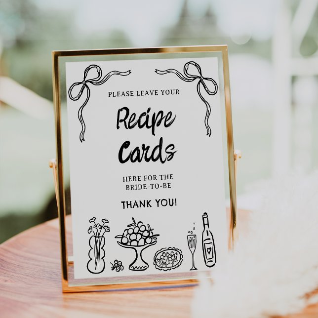 Signal för att ta emot visemisk svart ritad Möhipp Fototryck (Black Hand Drawn Whimsical Bridal Shower Sign, Bows Food Recipe Card Sign Bridal Shower Whimsical )