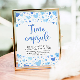Signal för Blue Hearts Time Capsule Baby Shower Poster