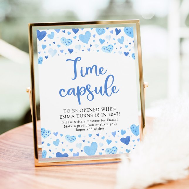 Signal för Blue Hearts Time Capsule Baby Shower Poster (Skapare uppladdad)