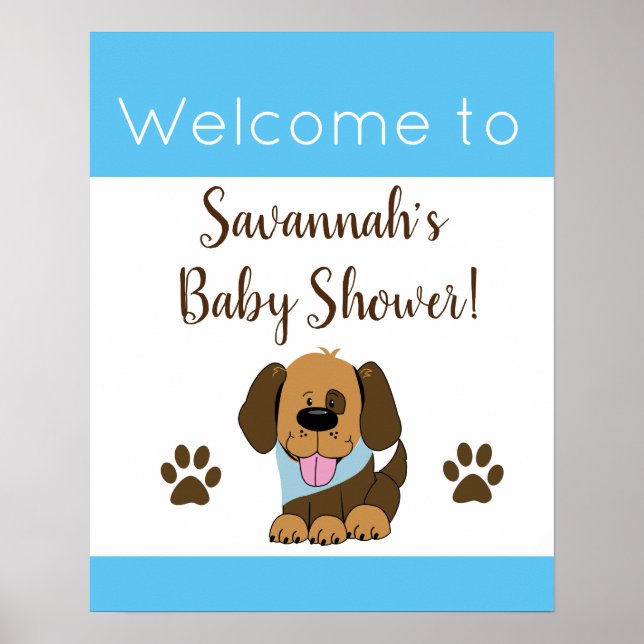 Signal för Cute Brown Puppy Baby Shower Poster (Framsidan)