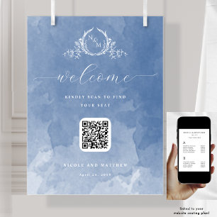 Signal för Dusty Blue Monogram QR-kodsätesplan Poster