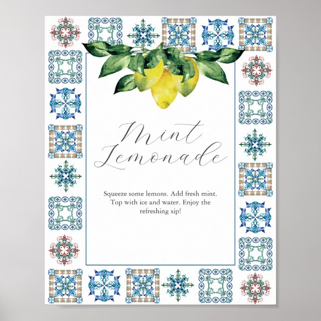 Signalleoner för pub och Blue Amalfi Tile Poster (Framsidan)