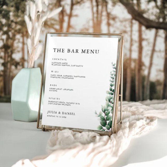 Signallmall för Greenery Bröllop Pub-meny Poster (Greenery Wedding Bar Menu Sign Template)