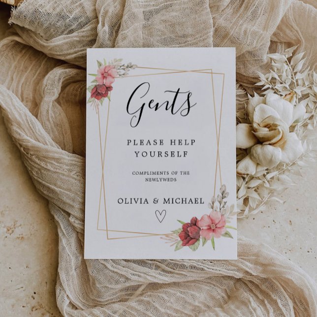 Signalmall för Gents-rum, Ro Bröllop Inbjudningar (Gents Room Sign Template, Rose Wedding Invitation)