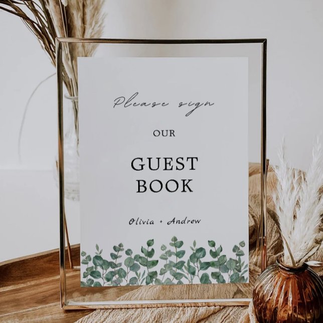 Signalmall för Greenery Bröllop Guest Bok Inbjudningar (Greenery Wedding Guest Book Sign Template)