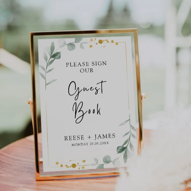 Signalmall för Greenery Bröllop Guest Bok Inbjudningar (Greenery Wedding Guest Book Sign Template)