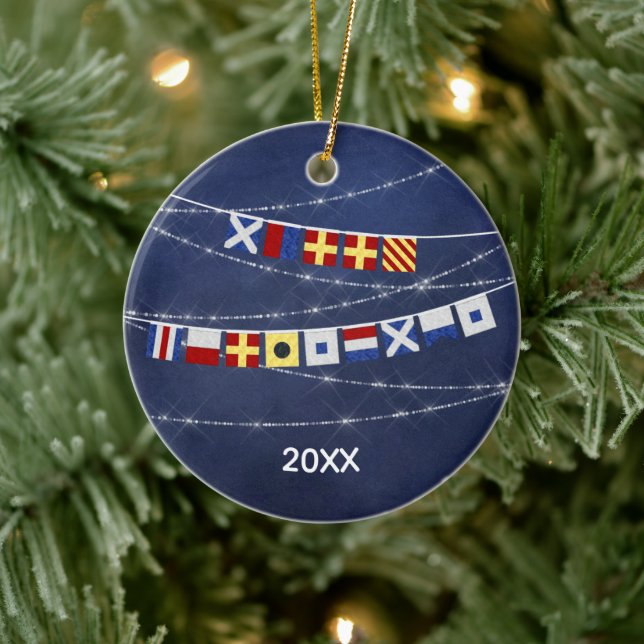 Signalsignal för Nautical God jul Flagga Julgransprydnad Keramik (Träd)