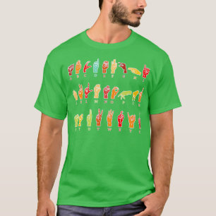Signalspråk Alphabet Färgad Hand Alphabet ASL T Shirt