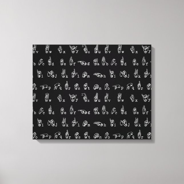 Signalspråk Alphabet // White on Black // Canvastryck (Framsida)