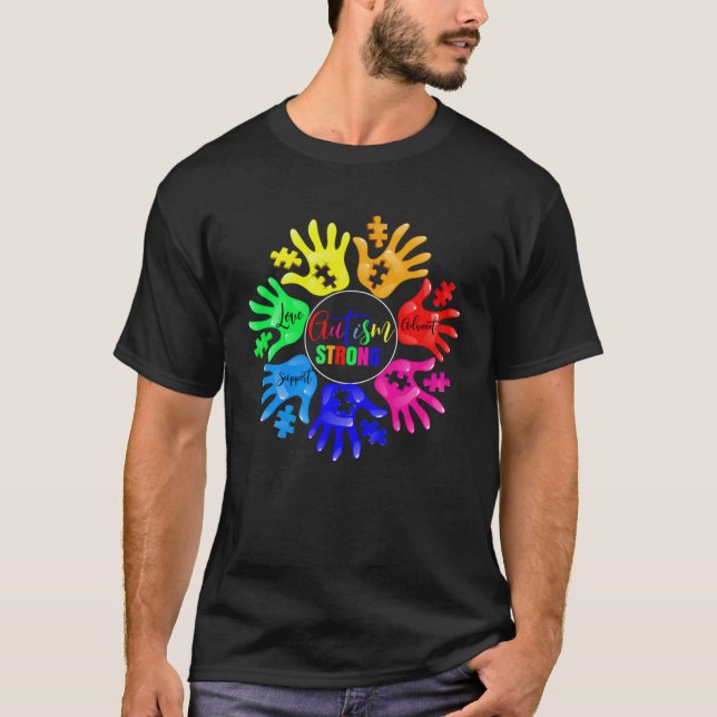 Signalstöd för Autism Awareness Language Hand Puzz T Shirt (Framsida)