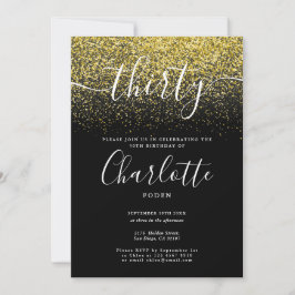 Signatur 30-årsdag Guld Glitter Konfetti Inbjudningar