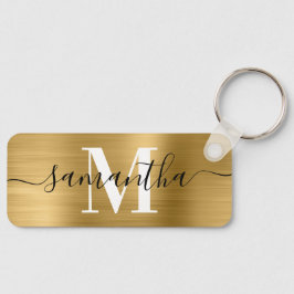 Signatur Monogram Guld Folie Foto Tunn Reptangel Nyckelring