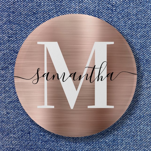 Signatur Monogram Rosa Guld Glimmer Folie  Knapp (Signature Monogram Rose Gold Shimmer Foil Button)